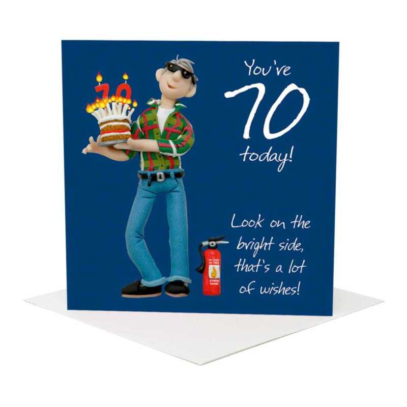 70th birthday card for him - designed by Erica Sturla - 15cm square and blank inside, made in the UK