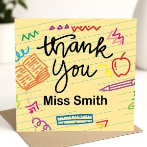 Personalised Thank You Teacher Card - Sticky Note Doodle