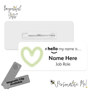 Name Badge - Neon Heart Hello My Name is... - No. 10 White