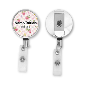 Personalised Metal ID Reel - Pastel Strawberry Gingham