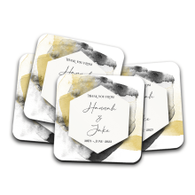 Wedding Favour Coaster For Guests - Black & Gold Splash