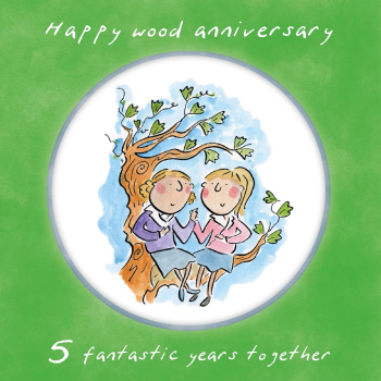 Holy Mackerel same sex LGBTQ+ 5th Wood anniversary card (female) by Rosie Brooks - blank inside - 15cm square