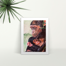 Monkey and Baby - A4 Print - Mounted