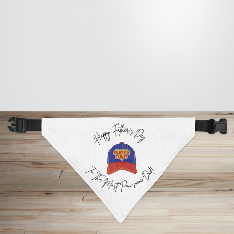 Happy Father's Day Super Dad Cap Design Dog/Puppy Bandana - Small - 12x17cm (Strap: 25cm - 40cm)