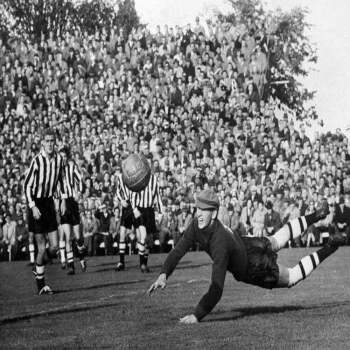 Goalie Black and White Retro Photographic Card by Holy Mackerel Featuring a Vintage Photograph, Blank Inside for Your Message