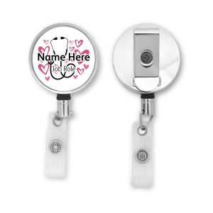 Personalised Metal ID Reel - Stethoscope & Hearts