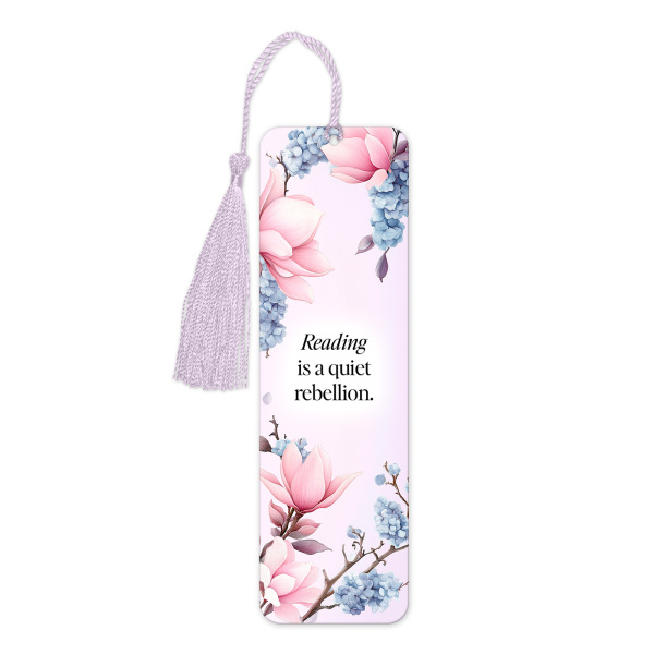 Aluminium Bookmark with Tassel - Reading Is A Quiet Rebellion - Tall (Approx. 150mm x 45mm) - Double-Sided Print