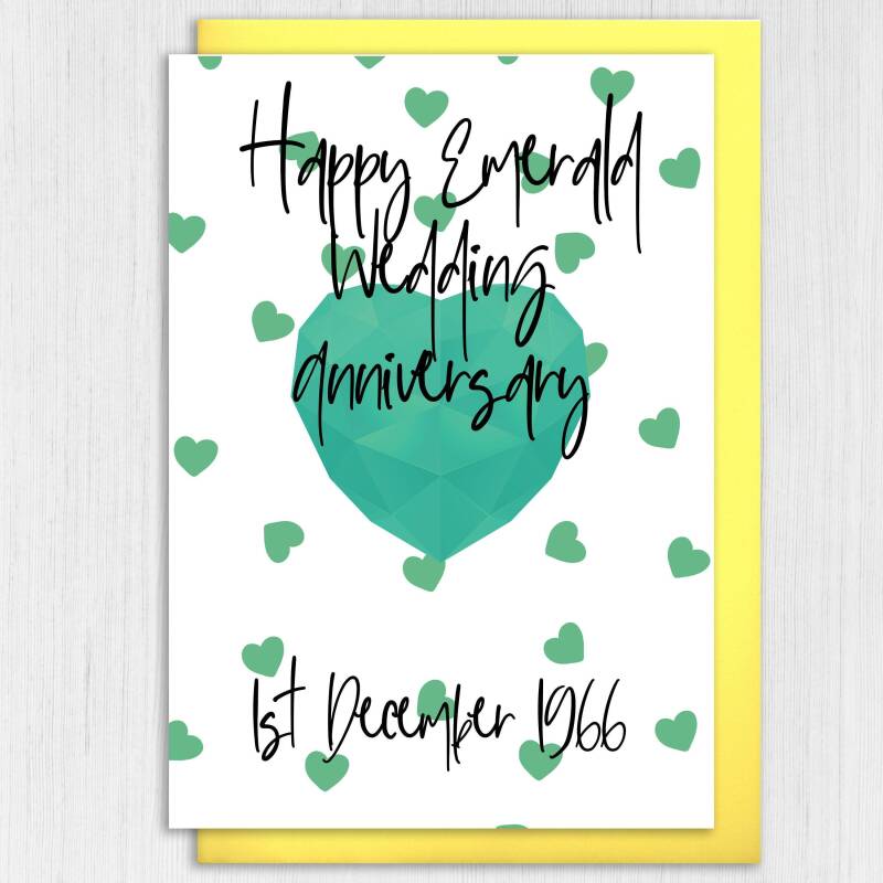Personalised Emerald (55th/55 years) anniversary card: Personalised with date (Size A6/A5/A4/Square 6x6") - A6: Single card
