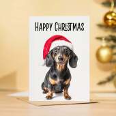Fun Christmas Card of a Dachshund Dog Wearing A Santa Hat Whimsical Christmas Card For Animal Lover For Him or Her
