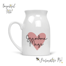 Personalised Ceramic Milk Jug/Small Vase - Pink Heart with Name