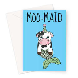 Funny Mermaid Birthday Card, Moo-Maid Cow