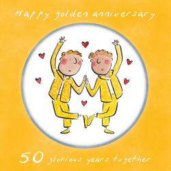 Holy Mackerel same sex LGBTQ+ 50th Gold anniversary card (male) by Rosie Brooks - blank inside - 15cm square