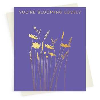 Daisies and grass blooming lovely card embellished with gold foil -  designed by artist Eloise Hall - 15.7 x 11cm and blank inside