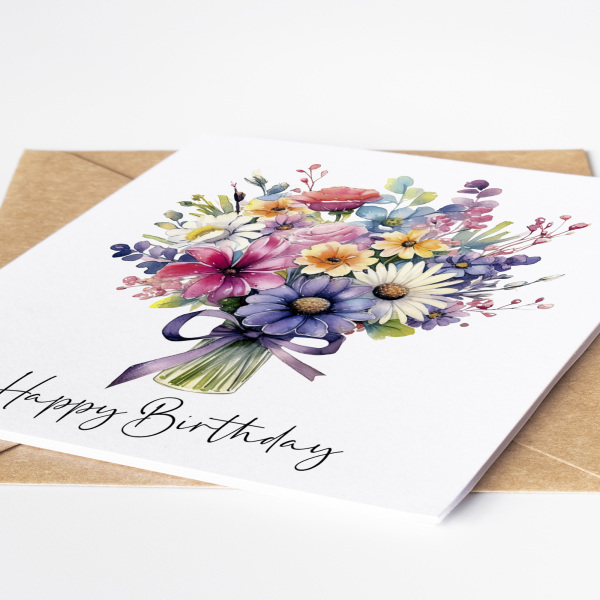 Floral Birthday Cards - Bright Colourful Floral Card - Standard Smooth Card