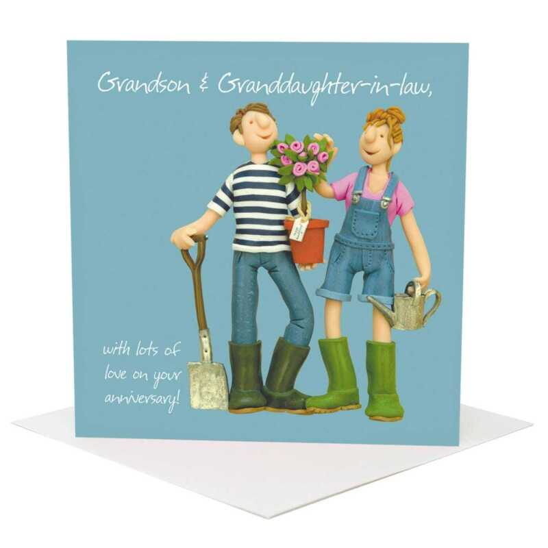 Grandson and Granddaughter-in-law anniversary card - designed by Erica Sturla - 15cm square and blank inside, made in the UK