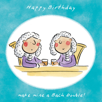 Bach double, a 150mm square music themed birthday card featuring Rosie Brooks artwork, blank inside for your message