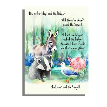 Funny Birthday Card pig donkey seagull badger A5 uncoated textured