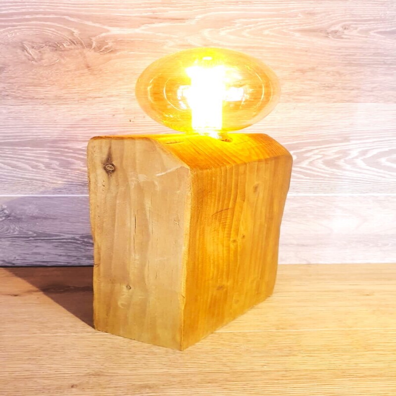 Large wooden Rustic Industrial Lamp Inset – Reclaimed Wood – Quirky Square Rectangle – Desk Lamp Table Lamp –