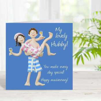 Lovely hubby anniversary card - designed by Erica Sturla - 15cm square and blank inside, made in the UK