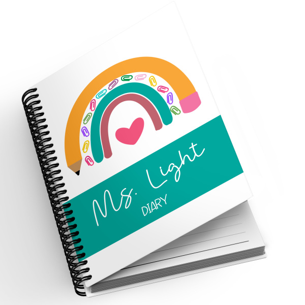A5 Personalised Spiral Bound Diary - Colourful Pencil & Paperclip Rainbow | Yearly | Academic | Appointment - Standard 2027