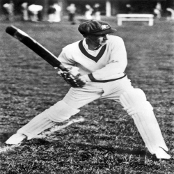 Holy Mackerel Sir Don Bradman retro black and white photographic card featuring a vintage image of the cricketer in action - 12.6 x 17.7cm and blank inside