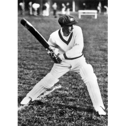 Holy Mackerel Sir Don Bradman retro black and white photographic card featuring a vintage image of the cricketer in action - 12.6 x 17.7cm and blank inside