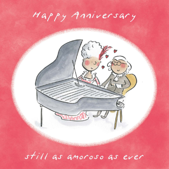 Con Amoroso Music Themed Anniversary Greetings Card by Artist Rosie Brooks. Card is 150mm Square.