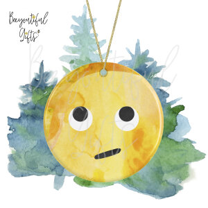 Watercolour Emoji Ceramic Christmas Tree Decoration - Eye Roll
