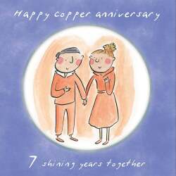 Holy Mackerel 7th (copper) wedding anniversary card by Artist Rosie Brooks. 15cm square and blank inside. Anniversary card for him, her, husband, wife, couple etc