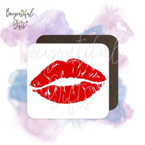 Valentine's Day Coaster - Red Lipstick Lip Print