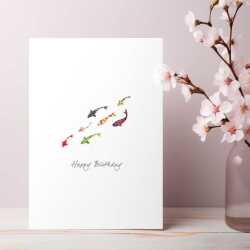 Koi carp greeting card -  designed by Eloise Hall - 15.7 x 11cm and blank inside, made in the UK