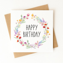 Birthday Card - Floral Happy Birthday Wreath - Standard Smooth Card