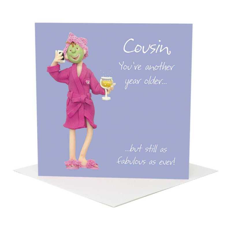 Fabulous cousin birthday card for her - designed by Erica Sturla - 15cm square and blank inside, made in the UK