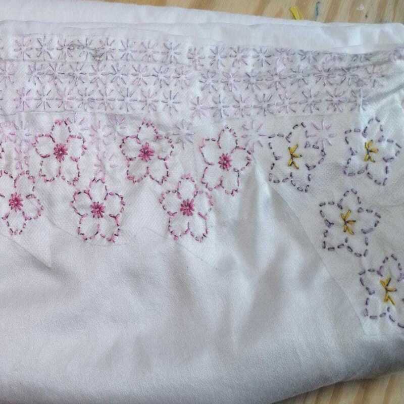 Washable Sashiko  Cherry Blossom and Japanese Bell Flower Transfers | Removable Visible Mending Transfers