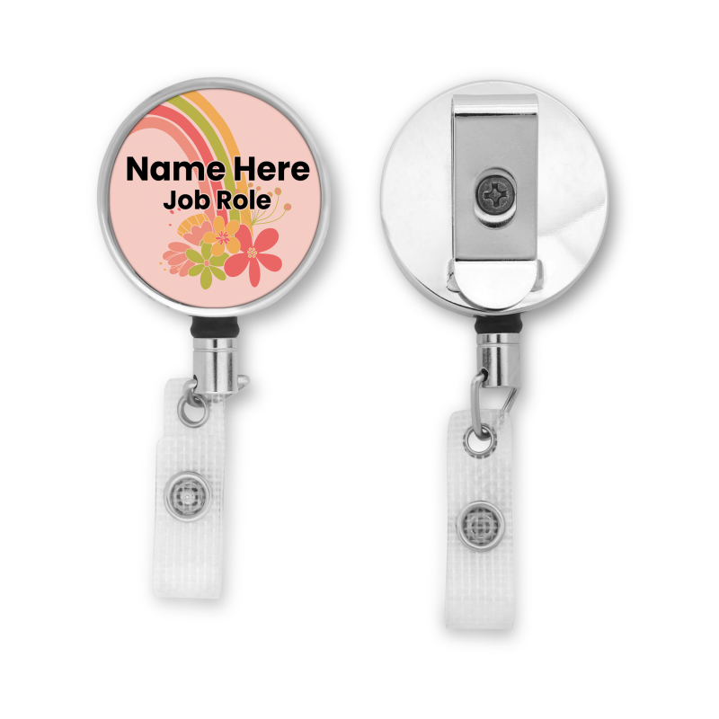 ID badge reel Personalised Metal ID Reel - Rainbow Flowers