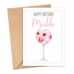 Personalised Birthday Card - Happy Birthday with Pink Gin