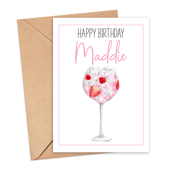 Personalised Birthday Card - Happy Birthday with Pink Gin - Small (A6)