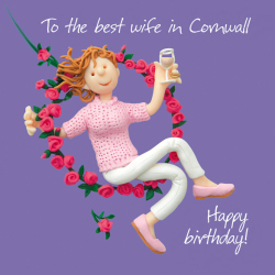 Best Wife in Cornwall Birthday Greetings Card, Designed by Erica Sturla for Holy Mackerel. Card is 150mm Square and Blank Inside.