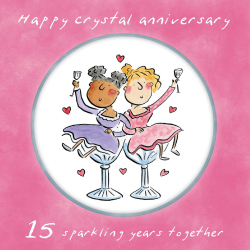 Holy Mackerel same sex LGBTQ+ 15th Crystal anniversary card (female) by Rosie Brooks - blank inside - 15cm square