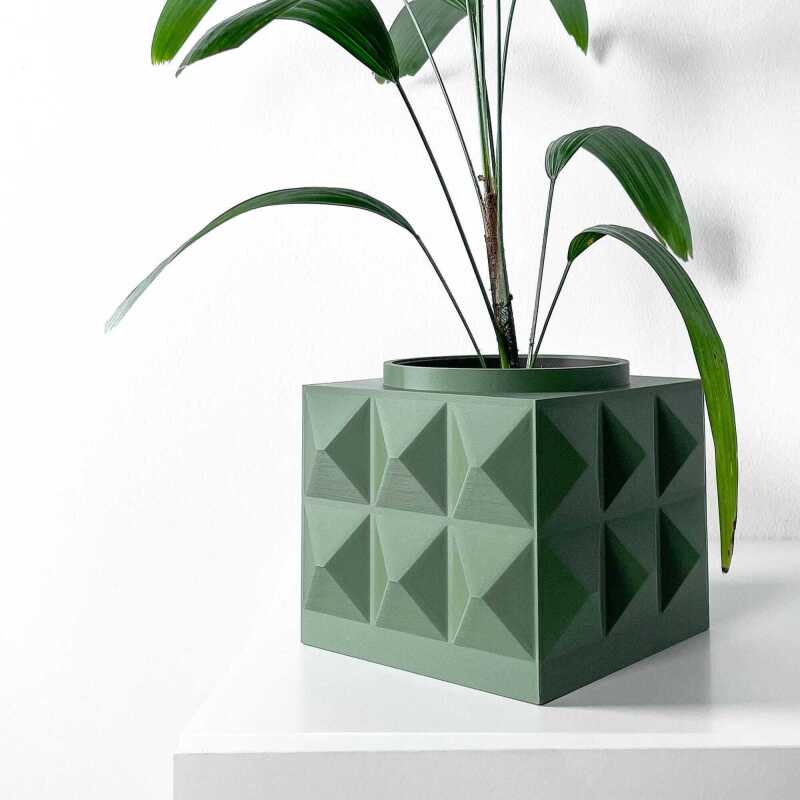 The Eldan Planter Pot with Drainage Tray & Stand Included - Matte Dark Green - 3"