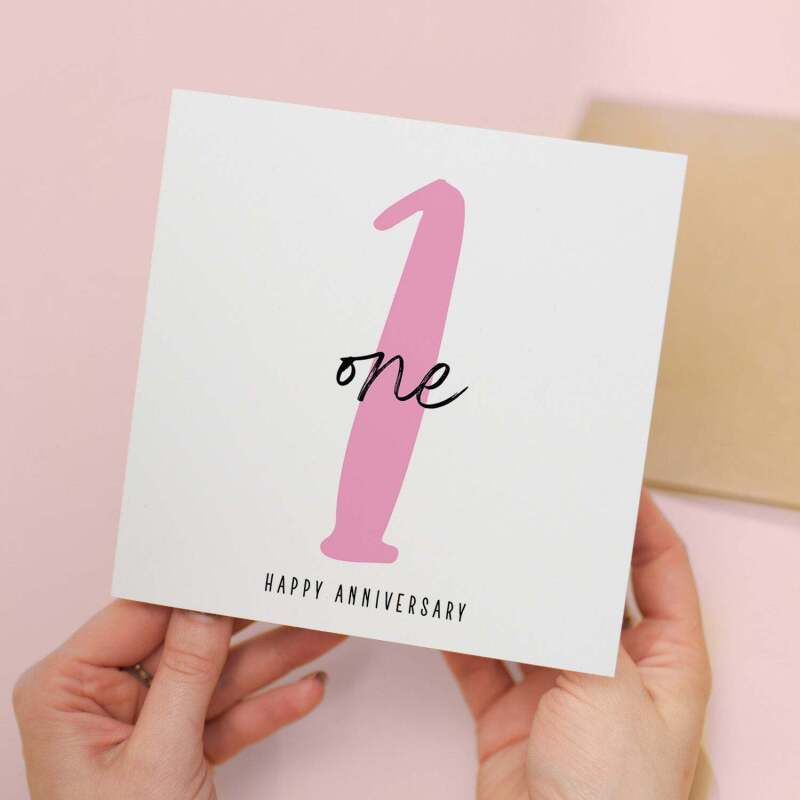 1 Year Anniversary Card For 1st Wedding Anniversary For Him or Her Wife Husband Card For First Anniversary - Square (5.5x5.5) / Blank Inside