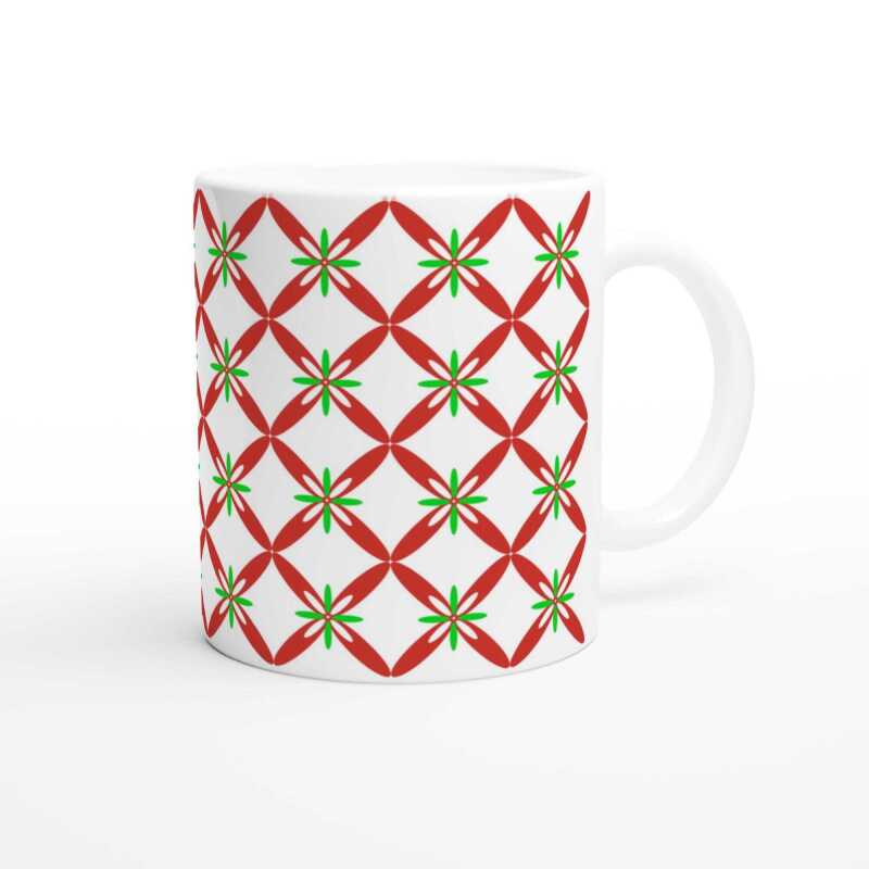 Red Green Petals Pattern Mug - Ceramic White