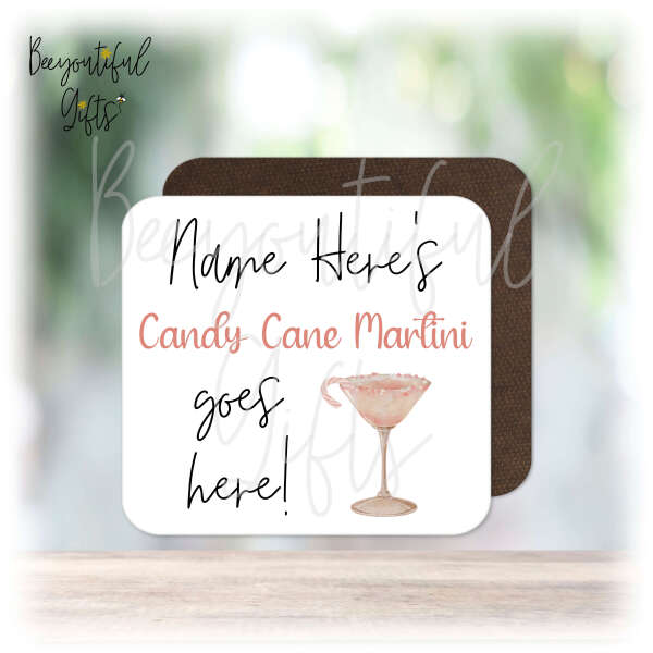 Personalised Drinks Coaster - Name's Candy Cane Martini Goes Here!
