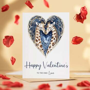 Valentine's Day Card for Wife or Husband, The One I Love, Unique Giraffe Heart Design, Special, Elegant