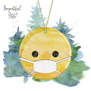 Watercolour Emoji Ceramic Christmas Tree Decoration - Mask