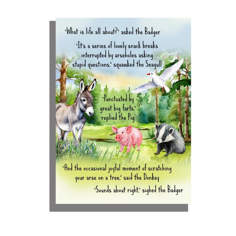 Funny Birthday Card pig donkey seagull badger A5 uncoated textured
