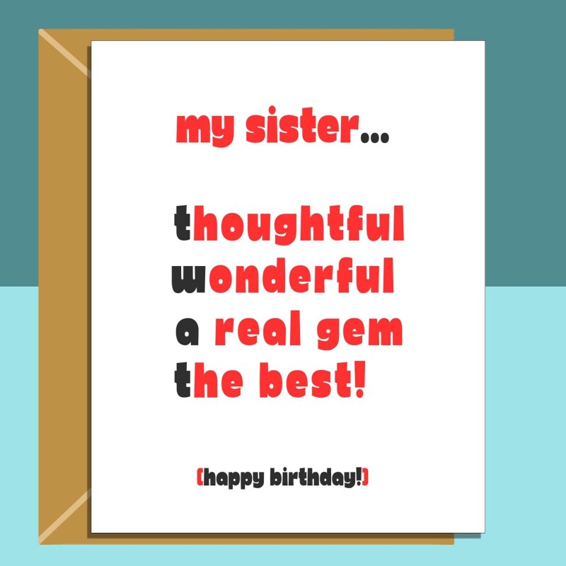 Funny Sister birthday card - Ideal cheeky, rude card on your sister's birthday - 18th, 19th, 20th, 25th, 30th, or any other age - Blank inside - Regular - Matte