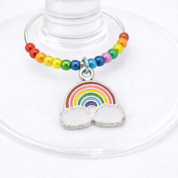 Handmade Wine Glass Charm - Enamel Rainbow Clouds