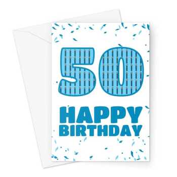 50th Happy Birthday Card - Blue Confetti