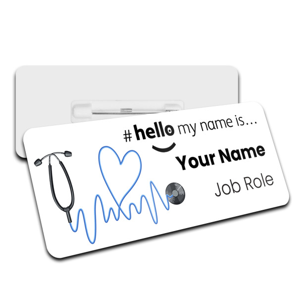 #hello my name is... Name Badge - Blue Stethoscope